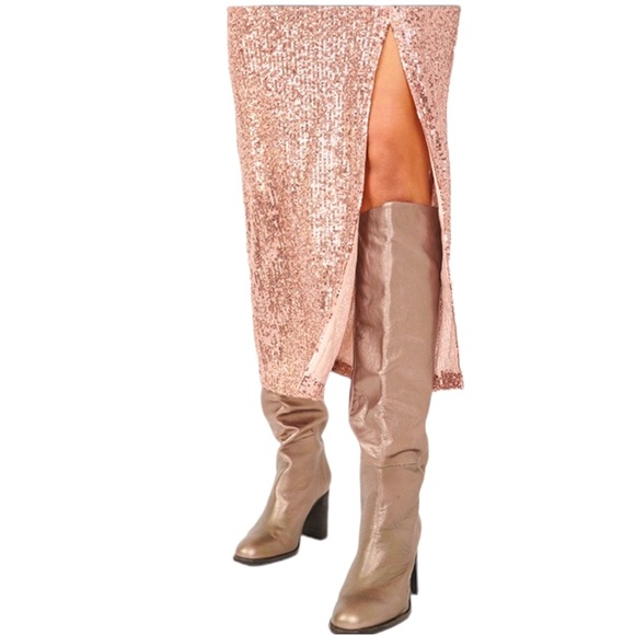 🤗HP Free People Ariana 0, 4, 8 Pink Champagne Allover Sequin Slit Maxi Skirt - Picture 11 of 12
